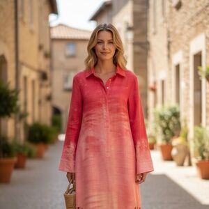 coral maxi shirt dress